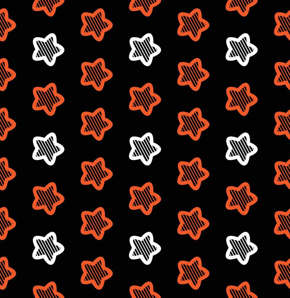 Seamless Pattern Stars Black On Orange Background vector