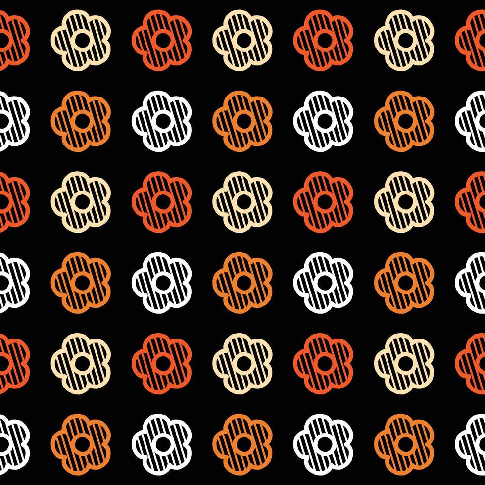 Daisy flower seamless pattern. White and orange flower on black background. Flat illustration images vector