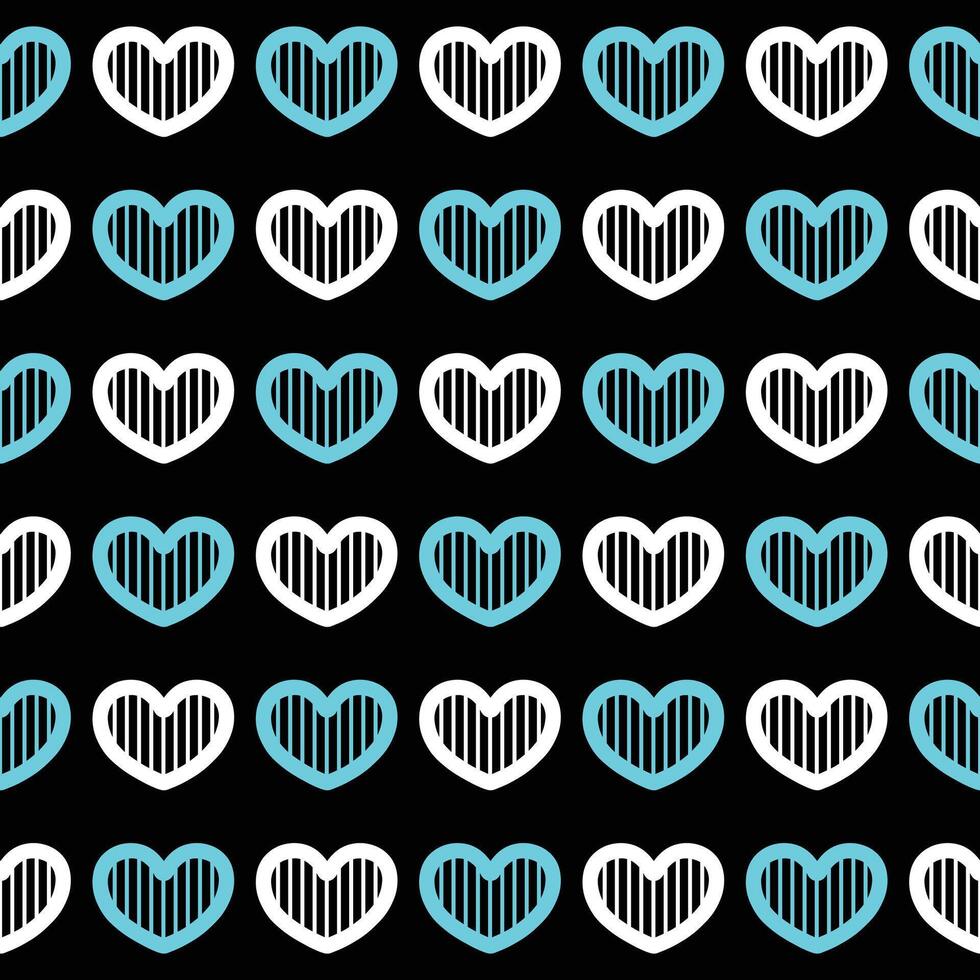 Blue and white heart seamless pattern on black background vector