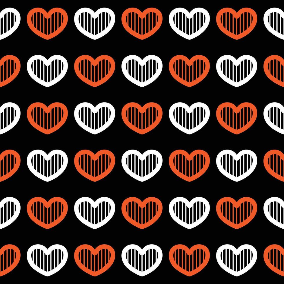 Orange and white heart seamless pattern on black background vector