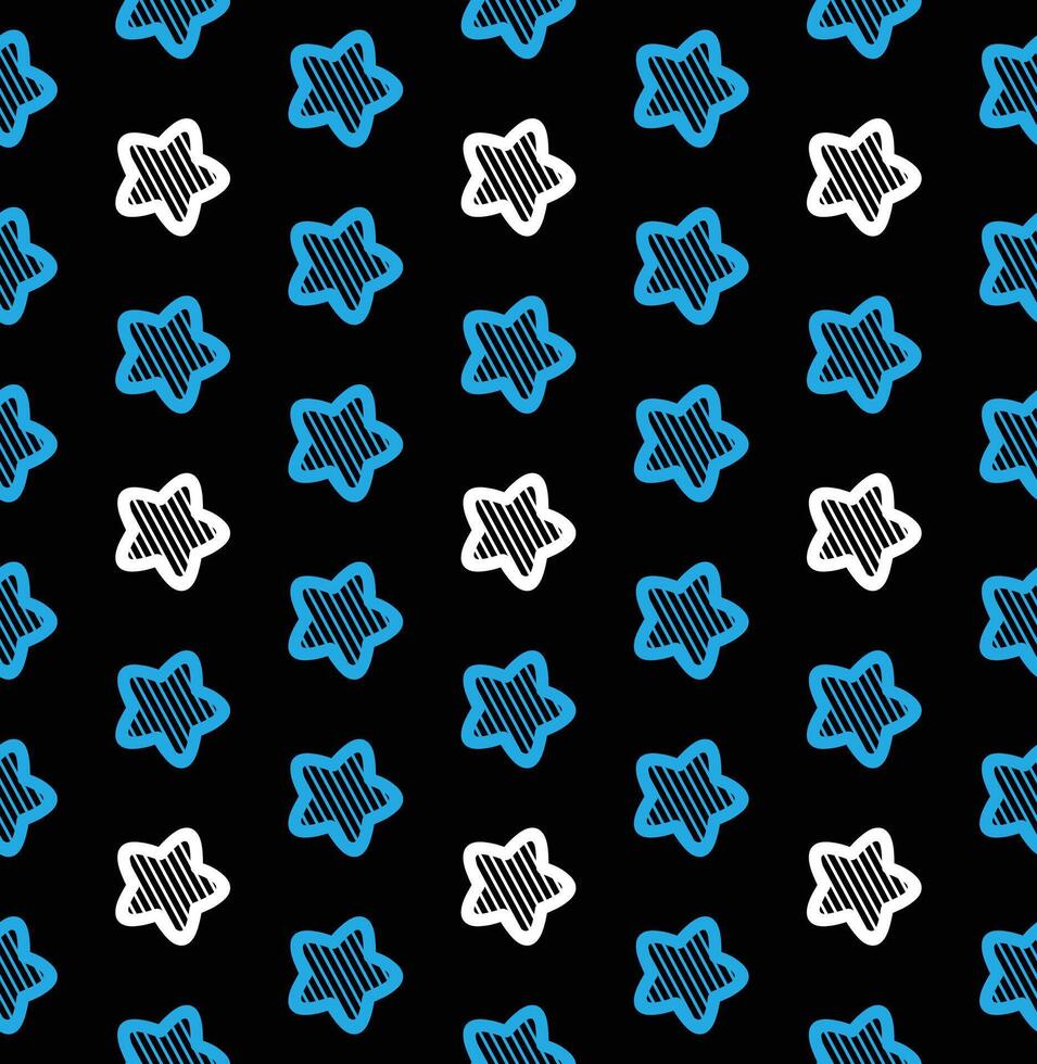 Blue and white stars seamless pattern on black background vector