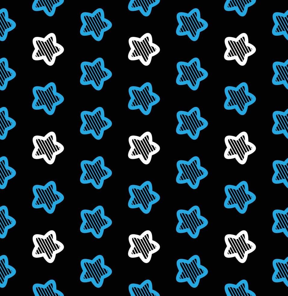 Blue and white stars seamless pattern on black background vector