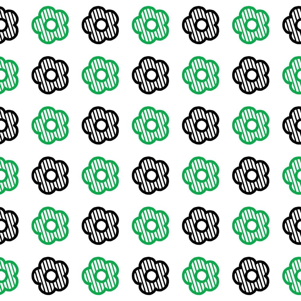 Daisy flower seamless pattern. Green and black flower on white background. Flat illustration images vector