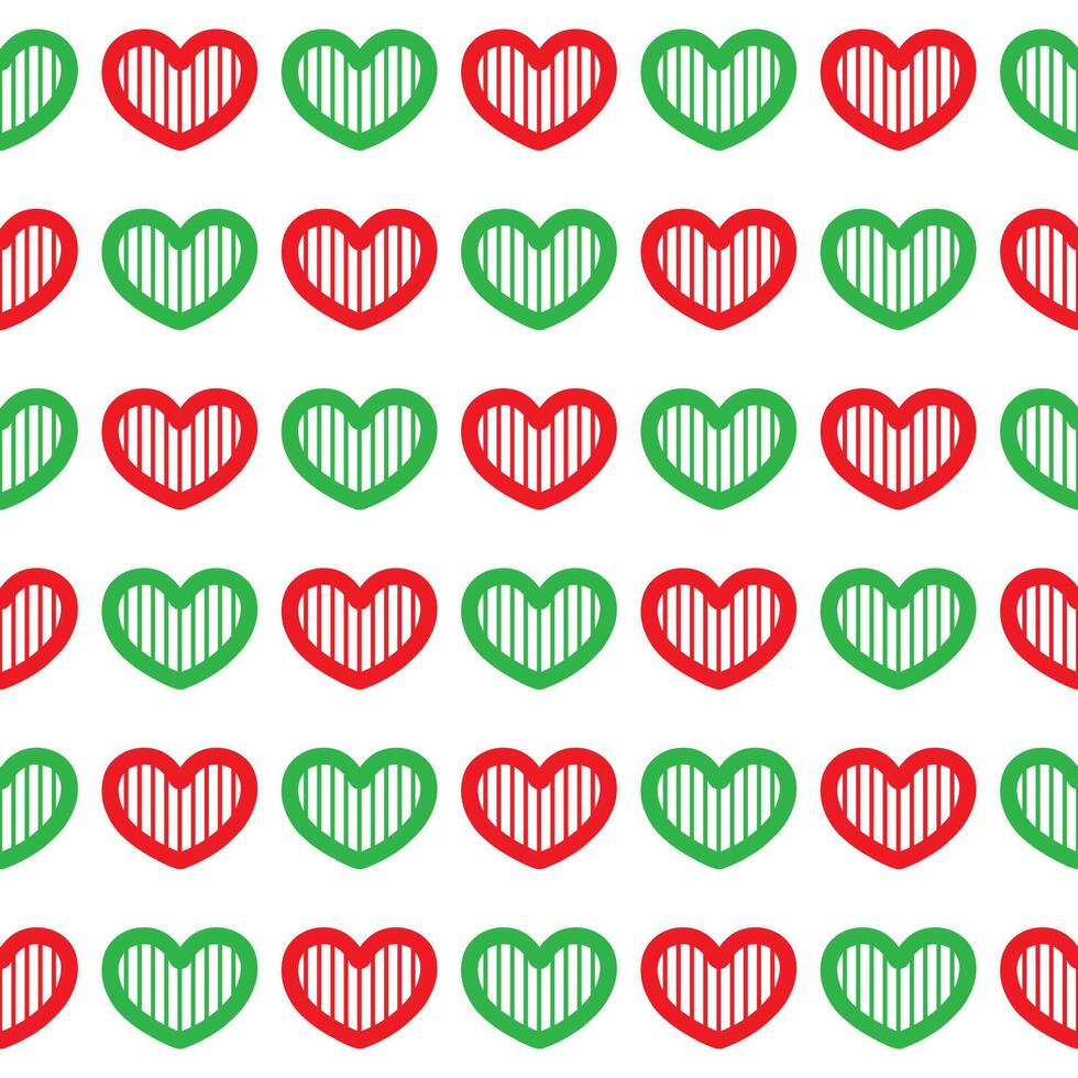 Green and red heart seamless pattern on white background vector