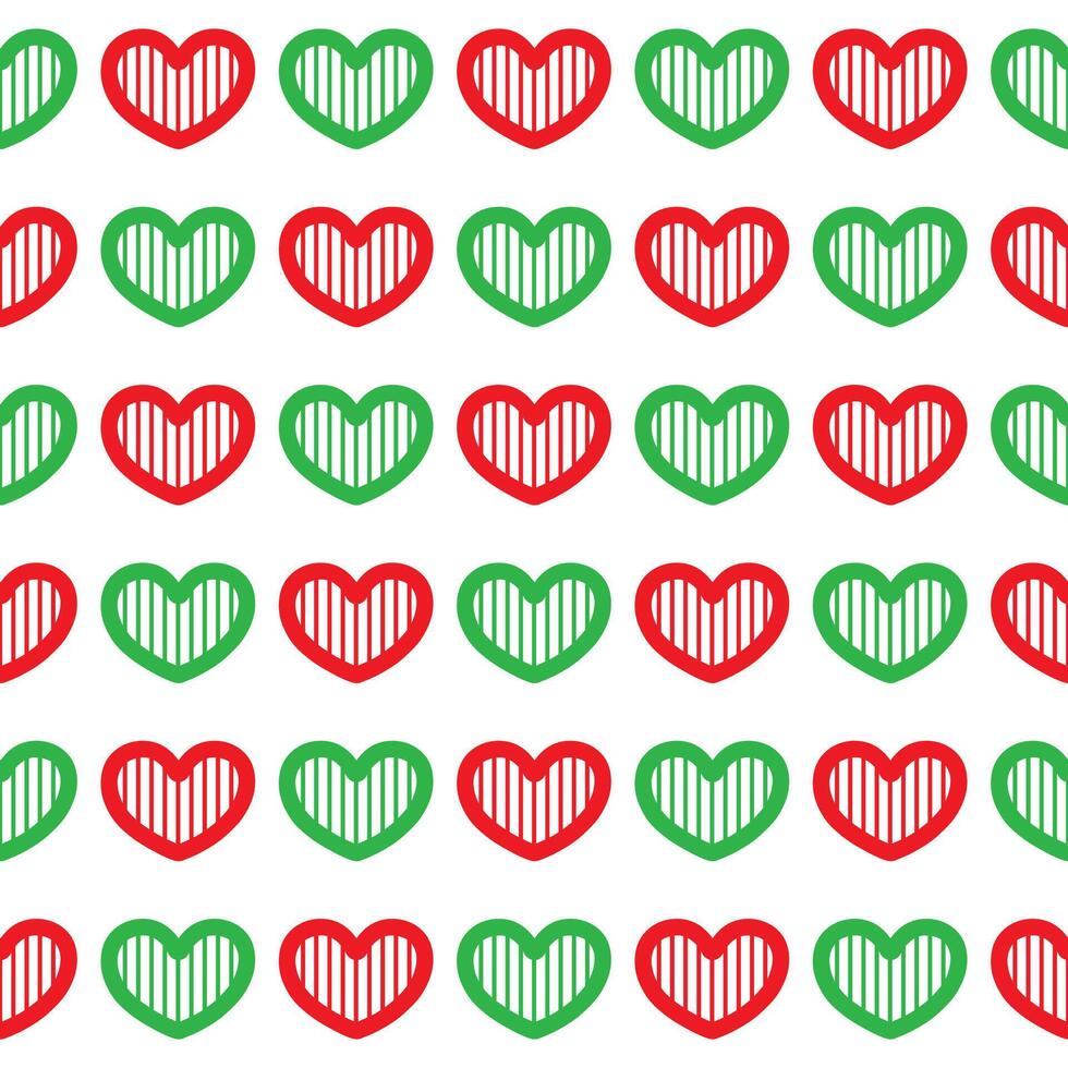 Green and red heart seamless pattern on white background vector