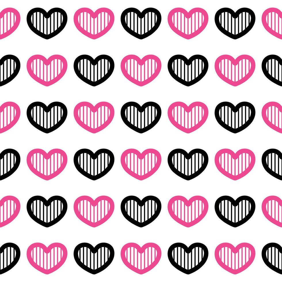 Pink and black heart seamless pattern on white background vector