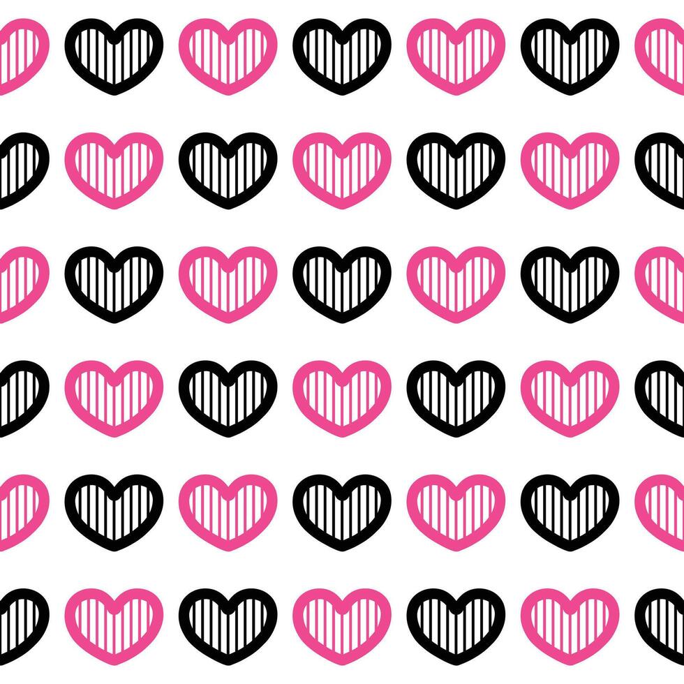 Pink and black heart seamless pattern on white background vector