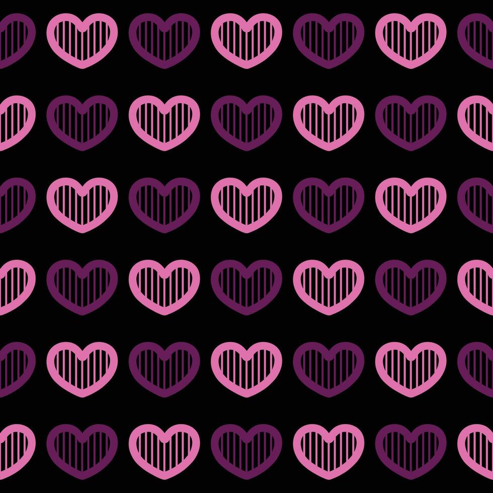 Purple heart seamless pattern on black background vector