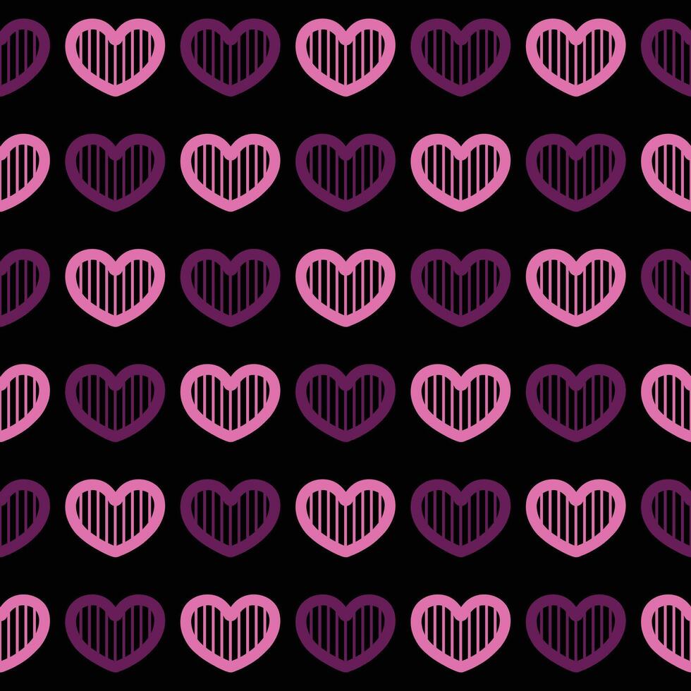 Purple heart seamless pattern on black background vector