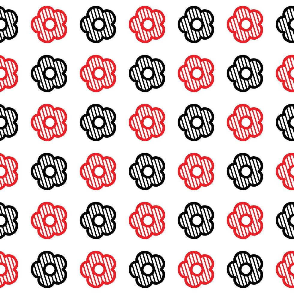 Daisy flower seamless pattern. red and black flower on white background. Flat illustration images vector