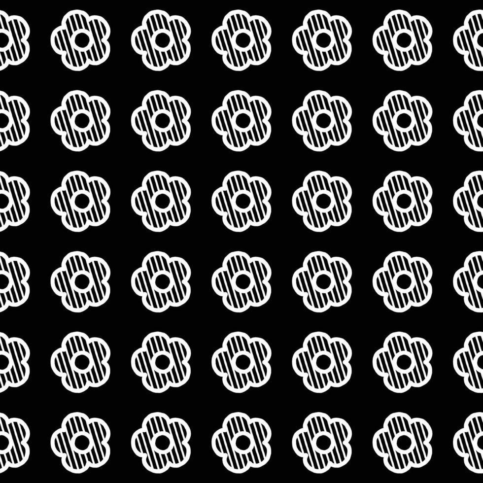 Daisy flower seamless pattern. White flower on black background. Flat illustration images vector