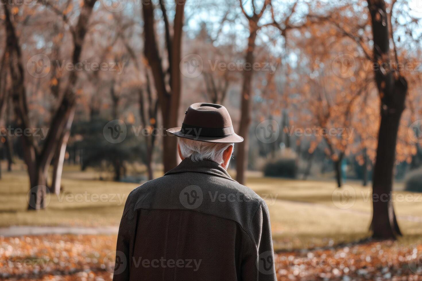 AI generated Back view senior in park fun. Generate Ai photo