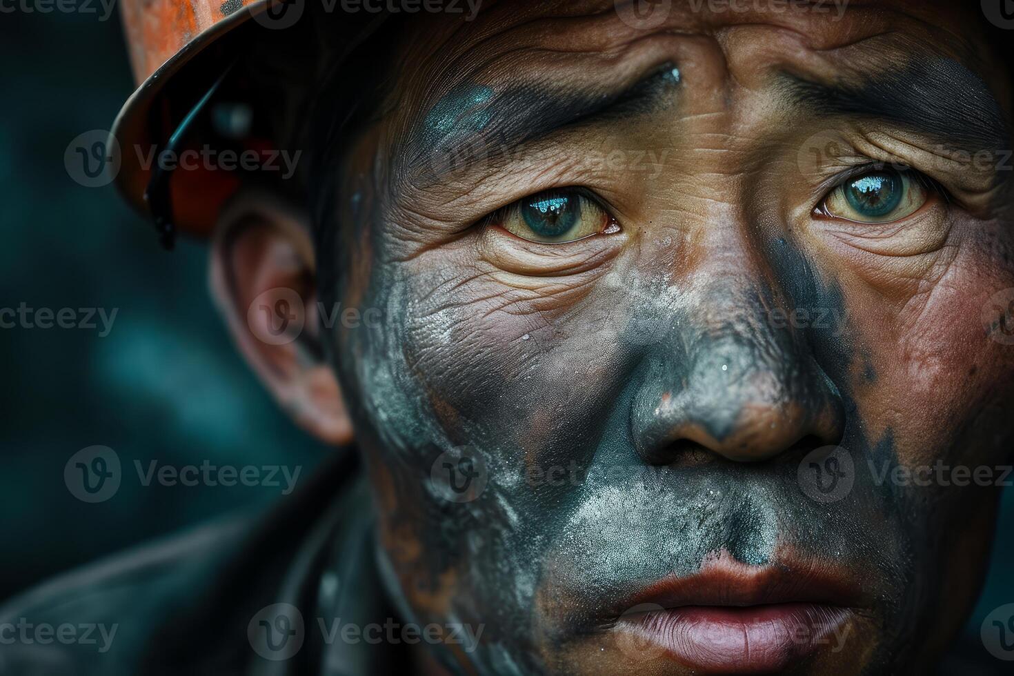 AI generated Asian miner face worker. Generate Ai photo