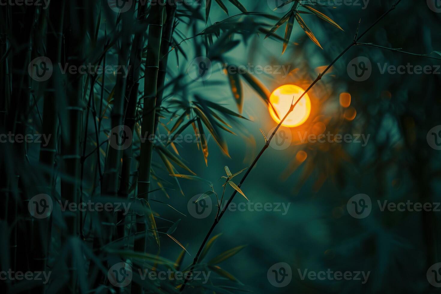 AI generated Bamboos moon light nature. Generate Ai photo