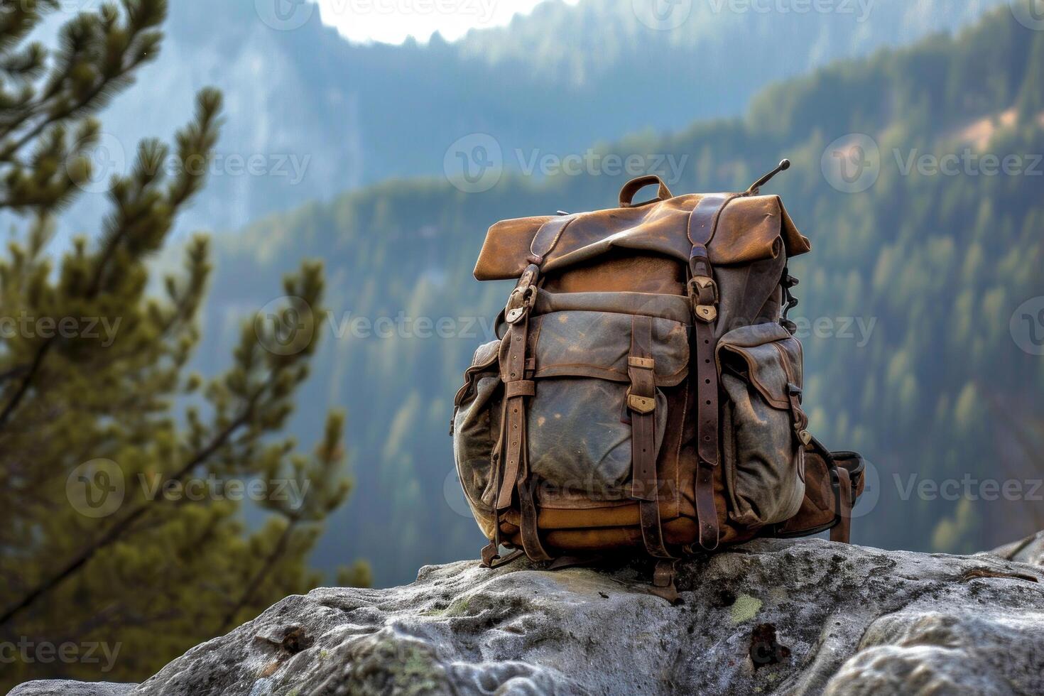 ai generado montaña mochila. generar ai foto