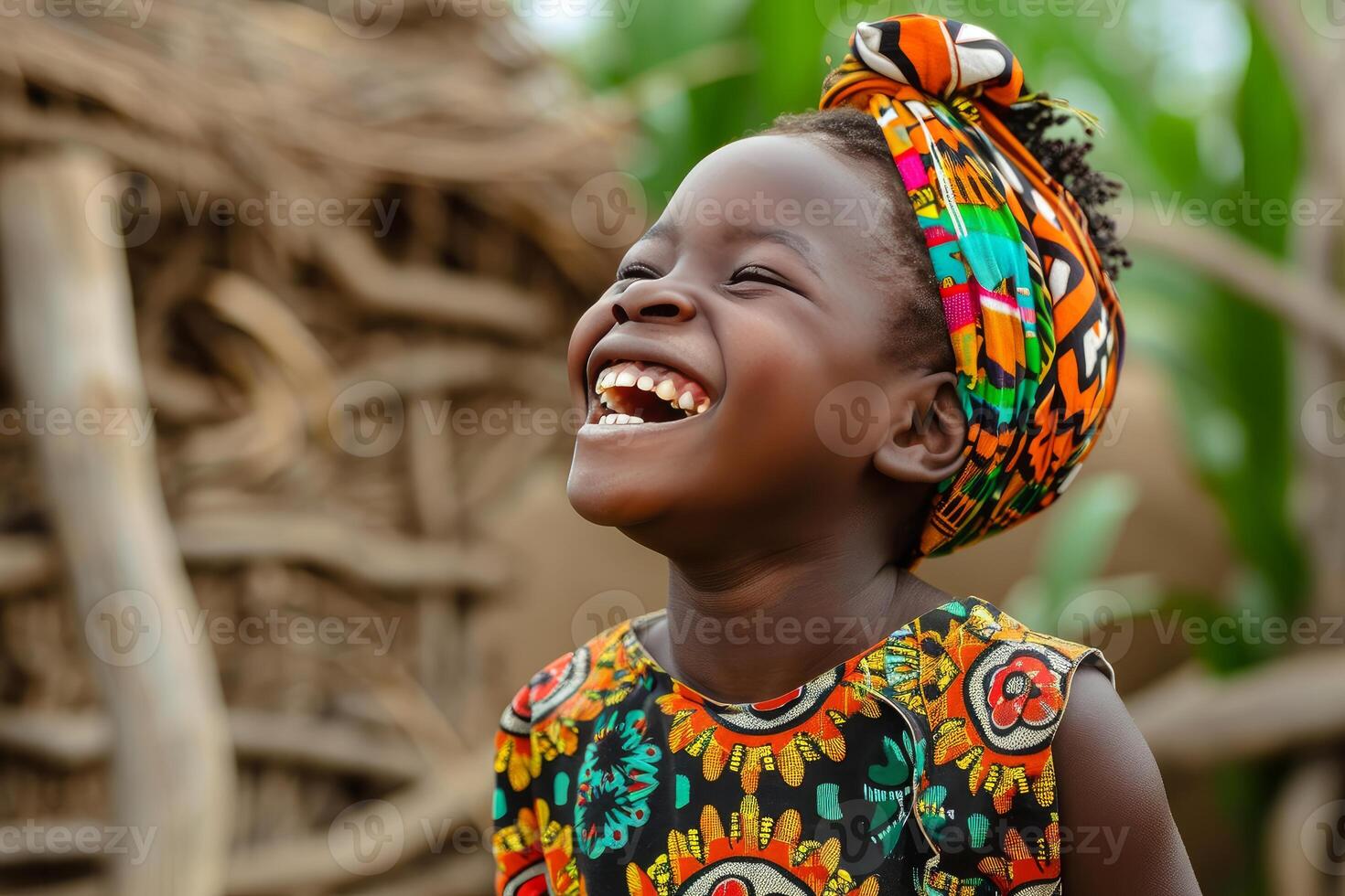 AI generated African girl laughing. Generate Ai photo