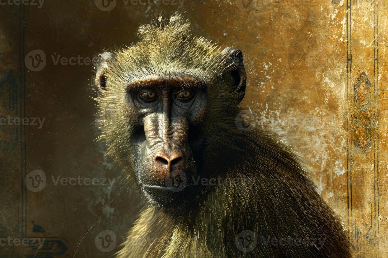 AI generated Medieval monkey baboon shot. Generate Ai photo