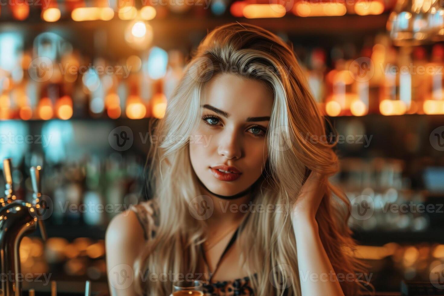 ai generado atractivo joven hembra barman alcohol. generar ai foto