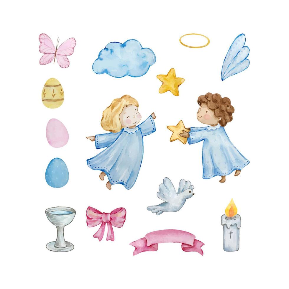 Watercolor easter set of cute baby angel vector