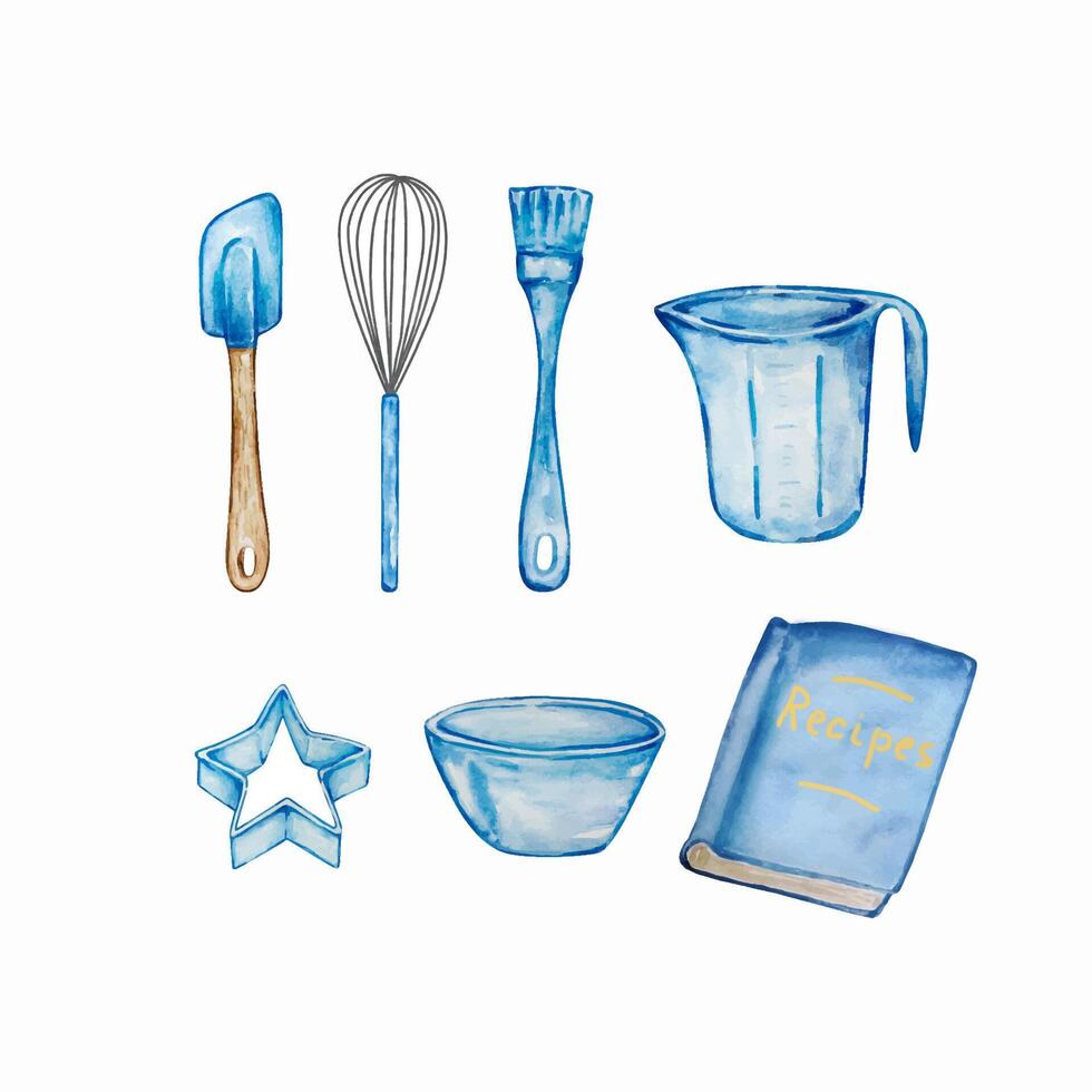 Watercolor bakery tools cooking set vector