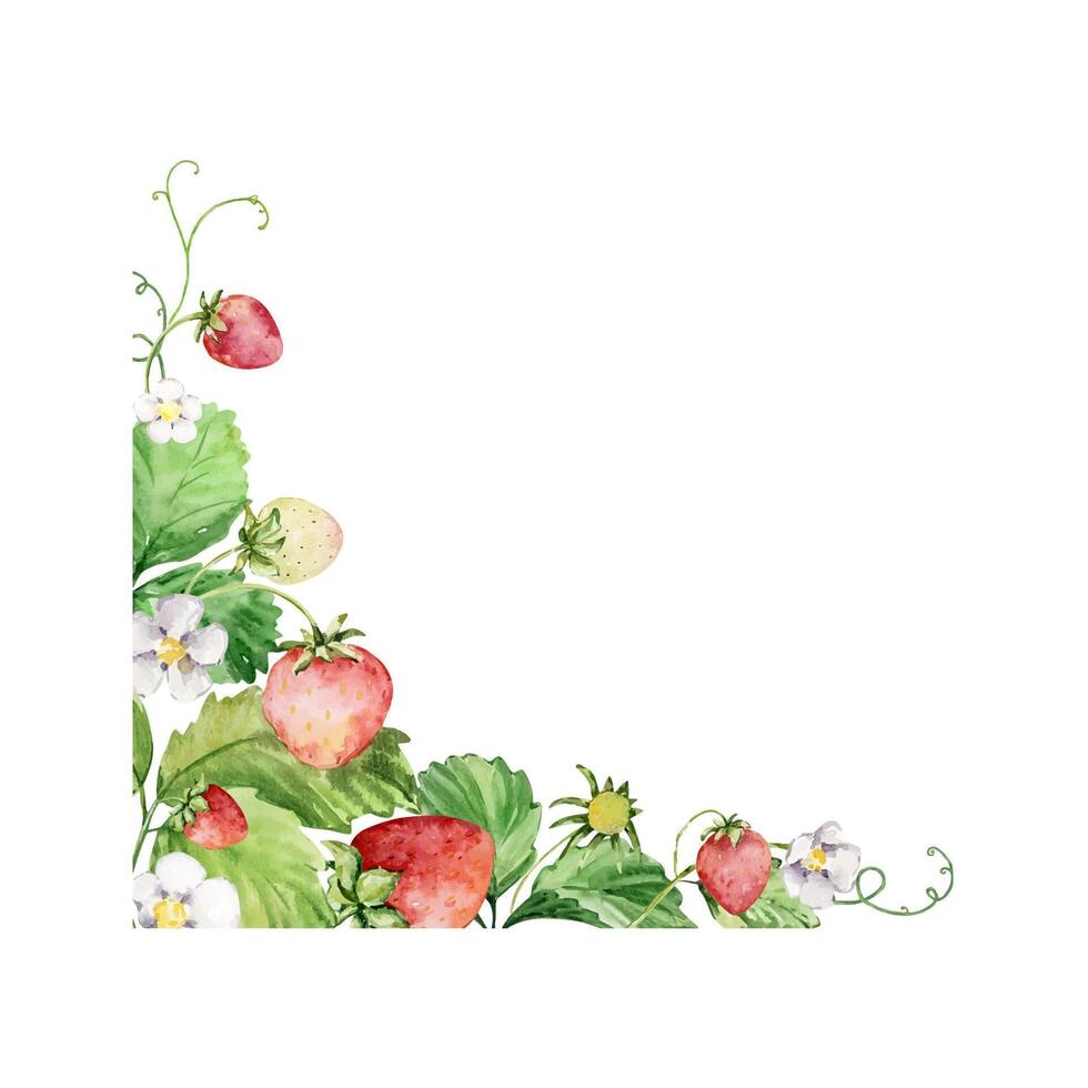 marco con acuarela fresas y hojas vector