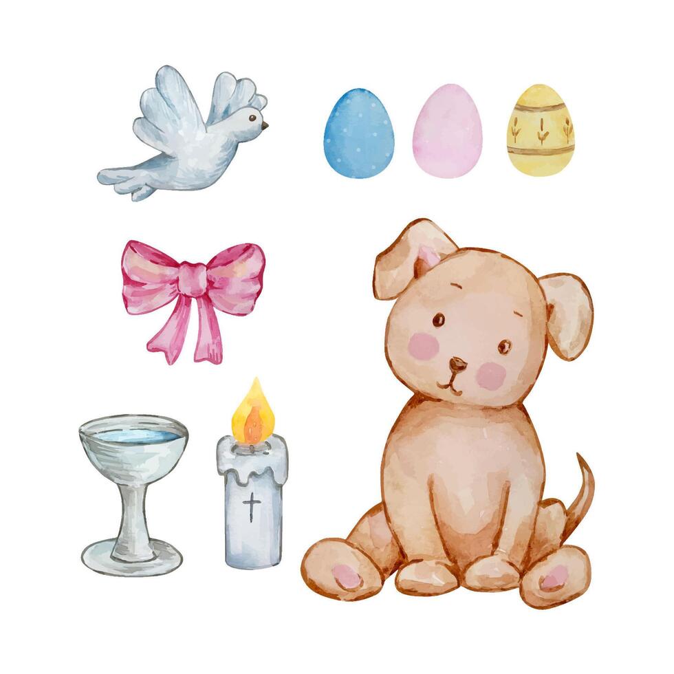 Watercolor set of cute baby angel dog vector