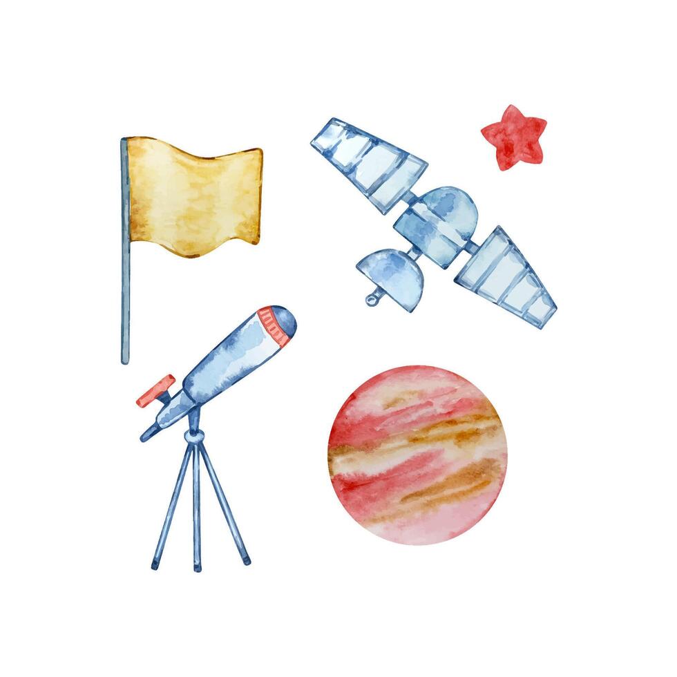 Watercolor space set, cosmos vector