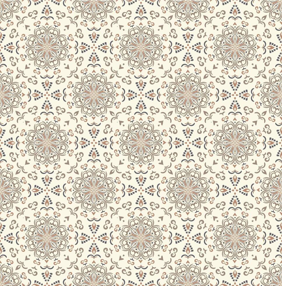 Abstract geometric seamless pattern. Oriental texture, elegant lace backdrop. Indian traditional background. Subtle beige ornament, modern design for fabric, wallpaper, linen. Mandala pattern. vector