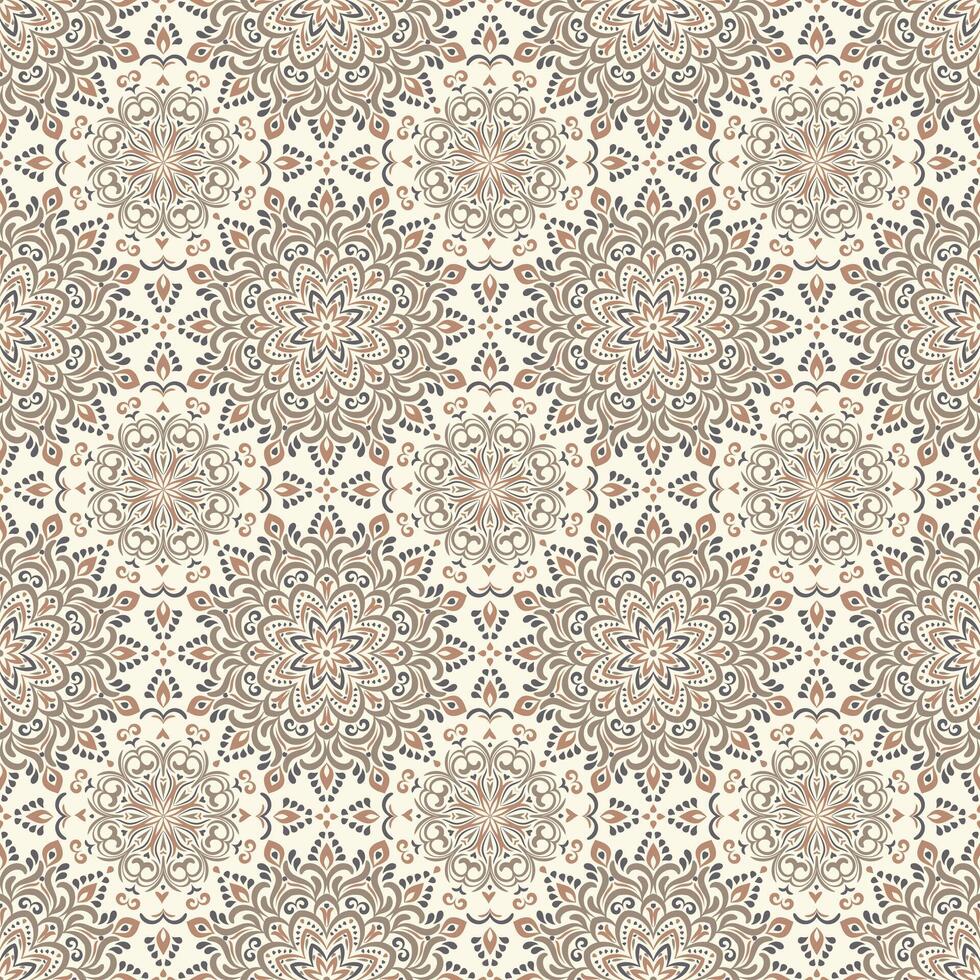 resumen geométrico sin costura modelo. oriental textura, elegante cordón fondo. oriental tradicional antecedentes. sutil beige ornamento, repetir losas, diseño para tela, fondo de pantalla, lino. mandala modelo. vector