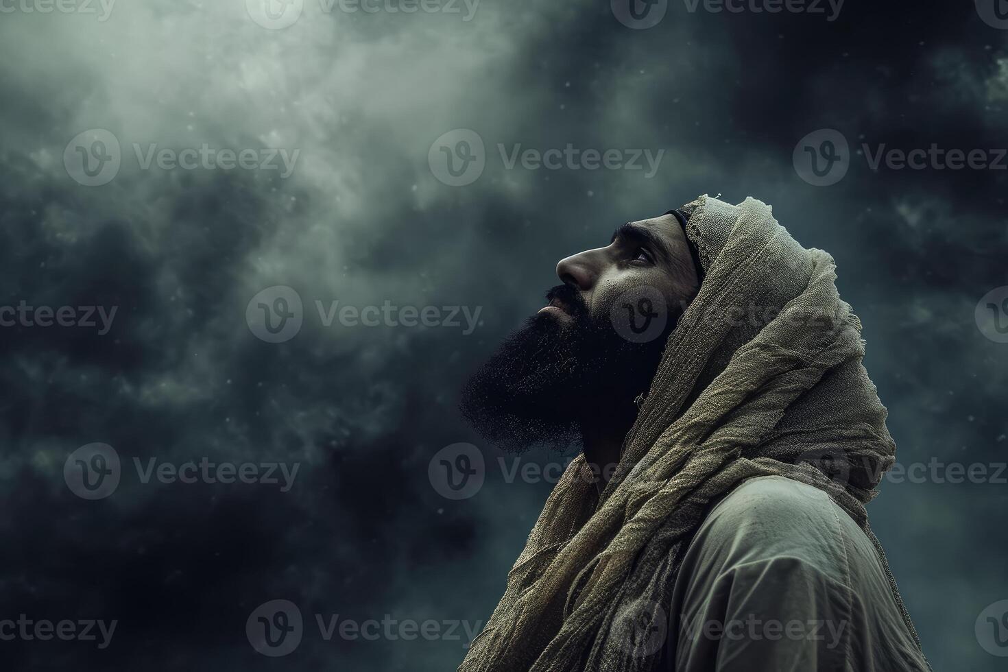 AI generated Arab man dark sky. Generate Ai photo