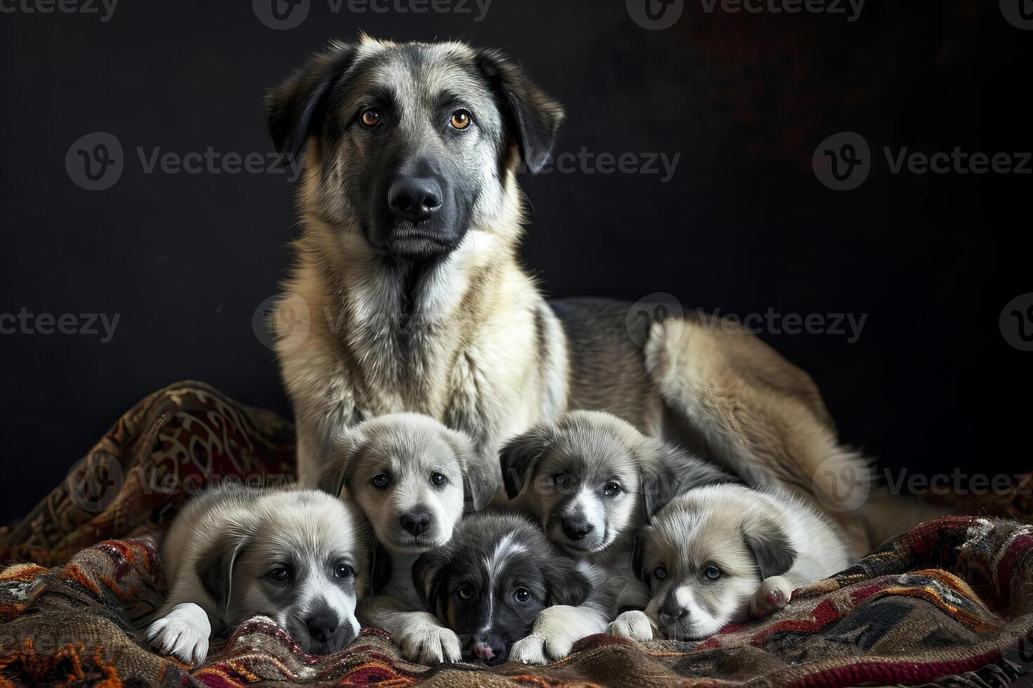 AI generated Dog mother with small puppies. Generate Ai photo