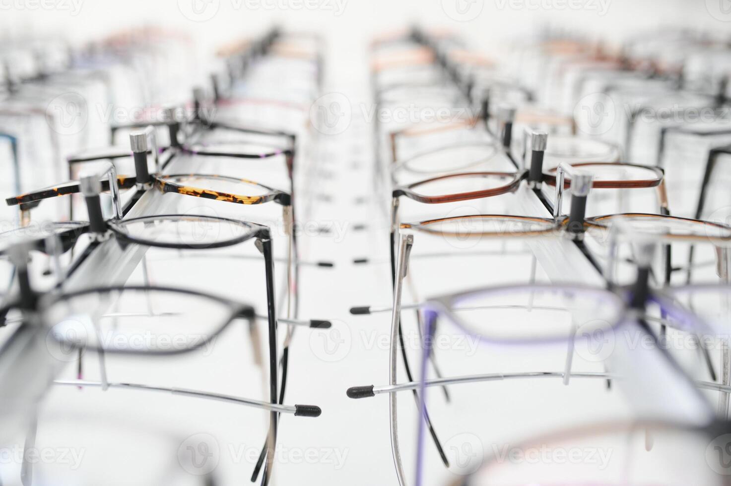 Image of glasses showcase at the modern optic shop, nobody photo