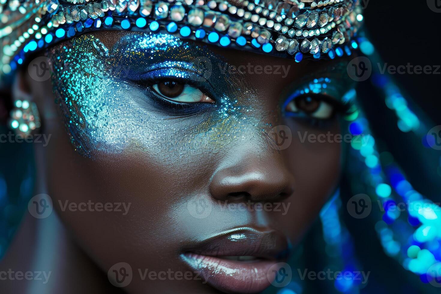 AI generated African woman diamond headwear. Generate Ai photo