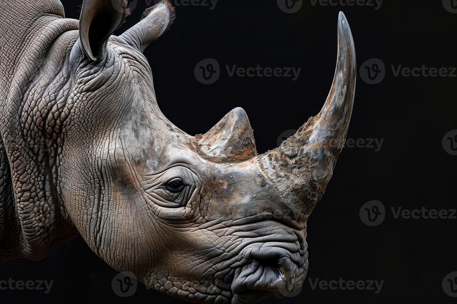 AI generated African rhino head. Generate Ai photo