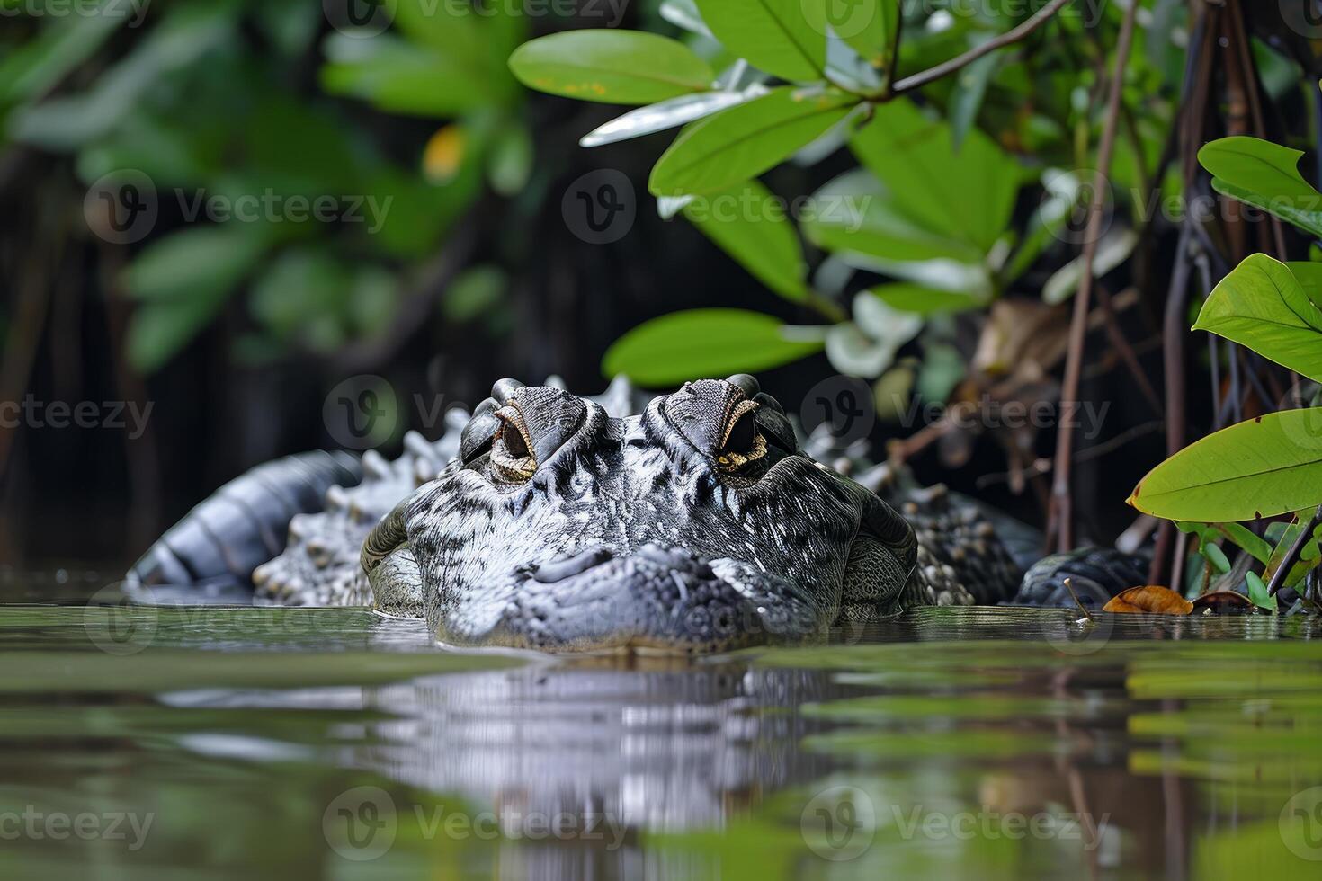 AI generated Cold-blooded Alligator head. Generate Ai photo