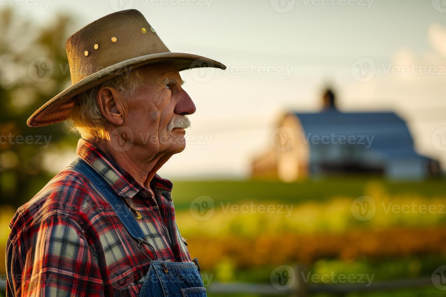 AI generated Golden American farmer wheat field. Generate Ai photo