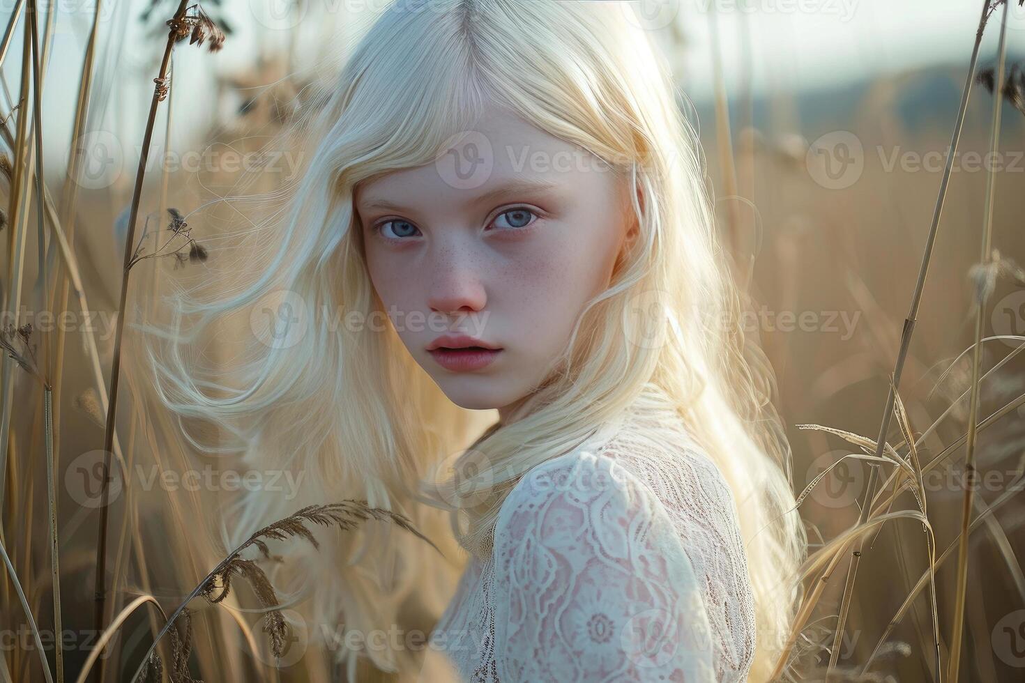 AI generated Albino pale skin girl. Generate ai photo