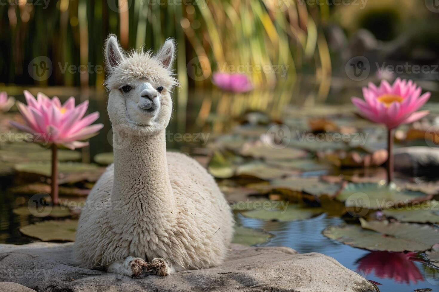 AI generated Lama lotus pose. Generate Ai photo