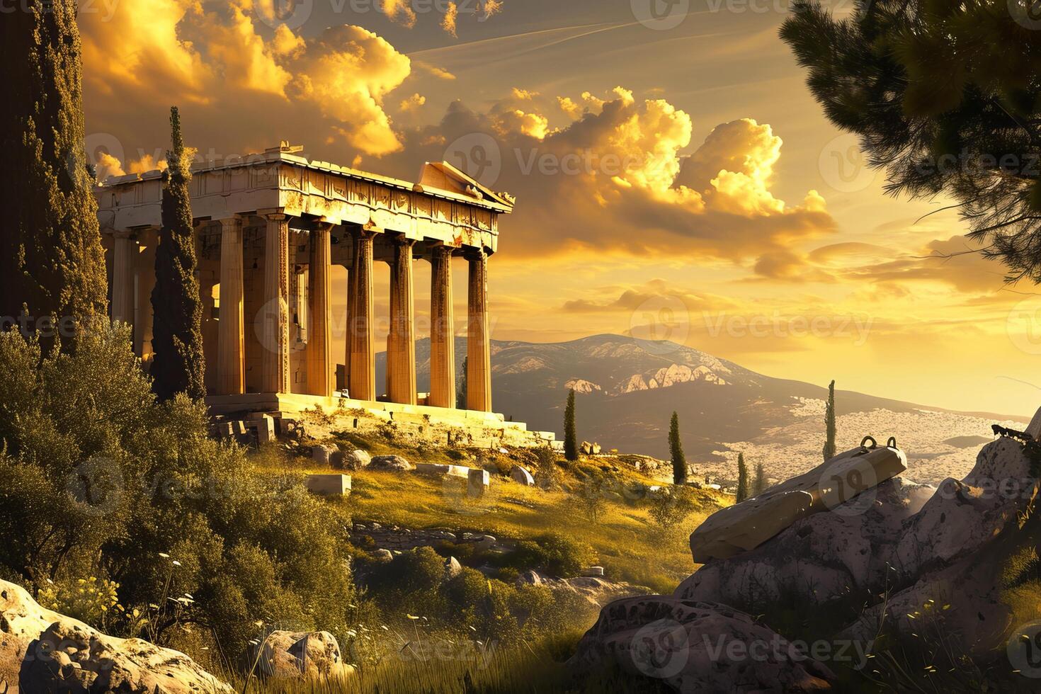 AI generated Ancient greece landscape. Generate Ai photo