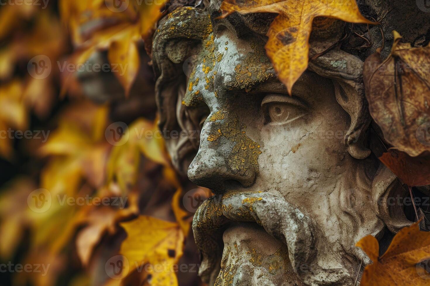 AI generated Ancient statue leaves. Generate Ai photo