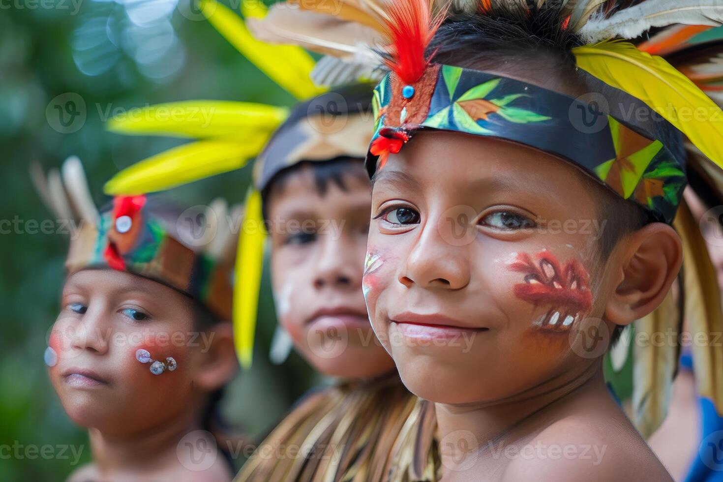 AI generated Amazonia native tribe children. Generate Ai photo