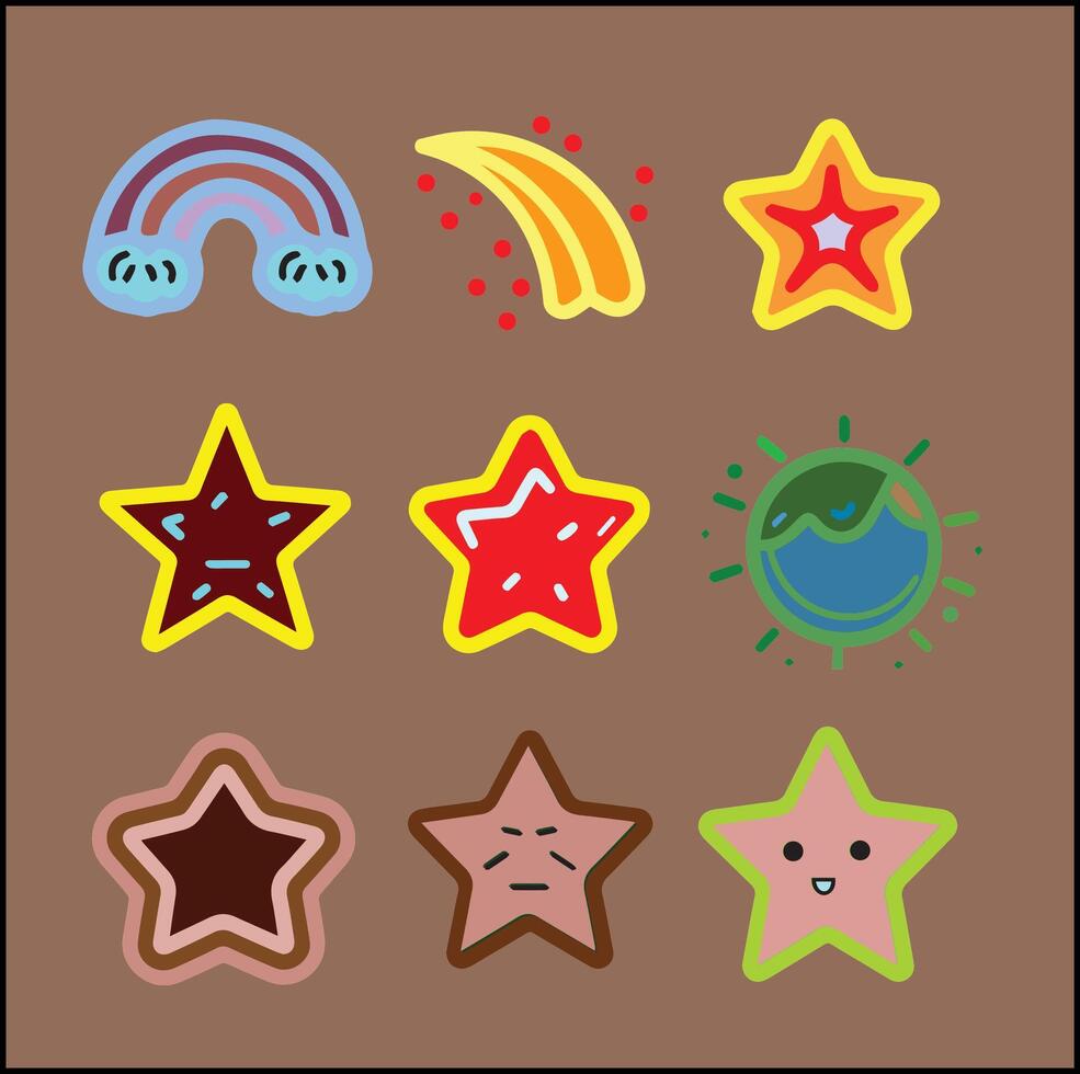 Illustrator of stars rainbow earth doodle icon vector