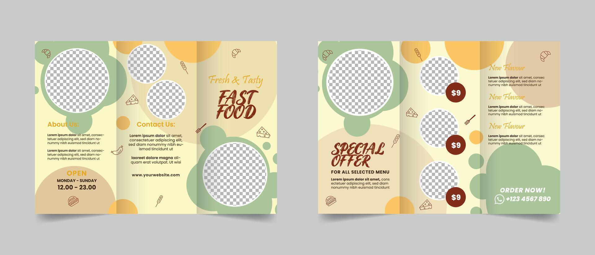 Trifold Brochure for food menu Pro Vector