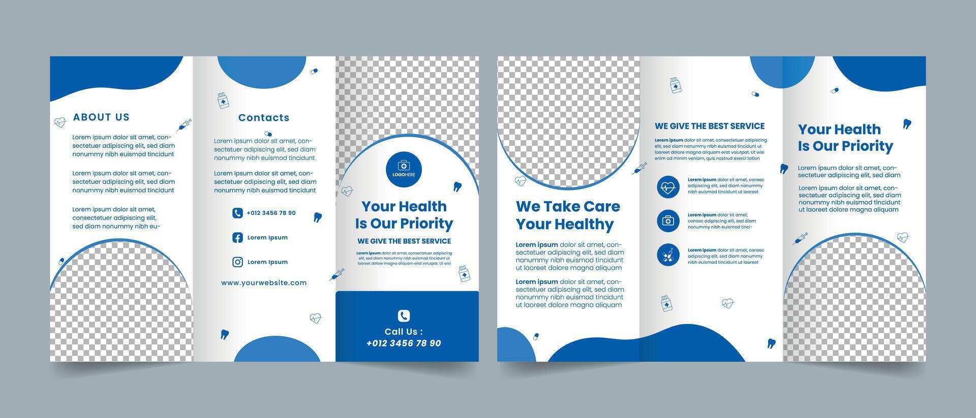 Medical healthcare trifold brochure template Pro Vector