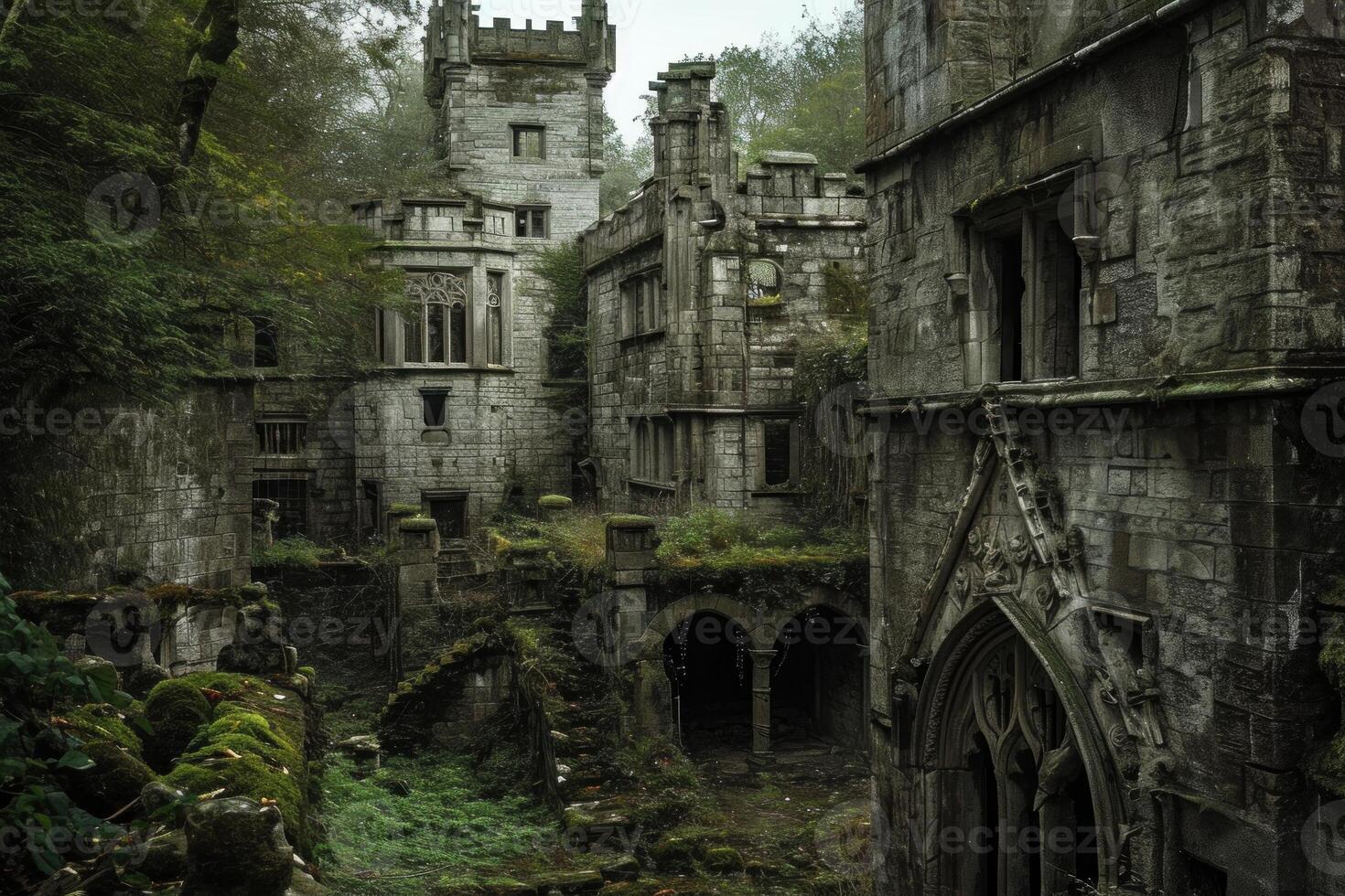 AI generated Abandoned ancient castle. Generate Ai photo