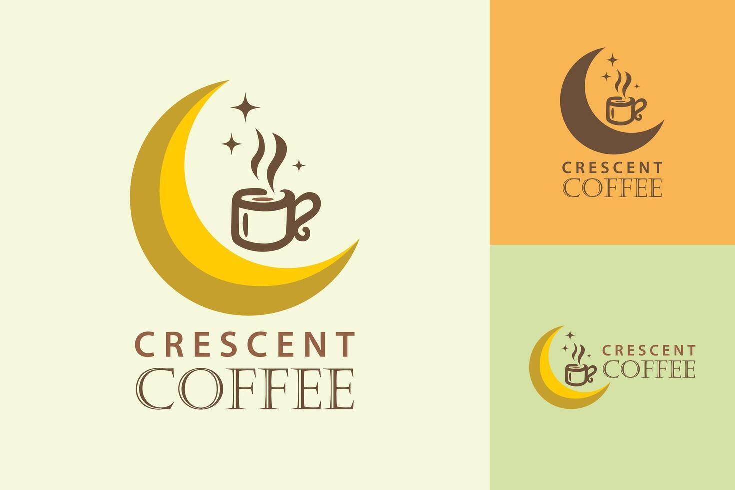 creciente café empresa logo con un taza y un creciente Luna vector