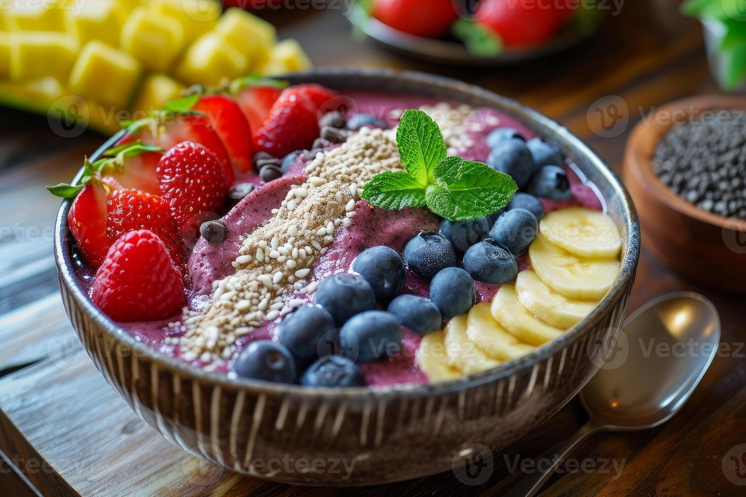 AI generated Acai bowl fruits meal. Generate Ai photo