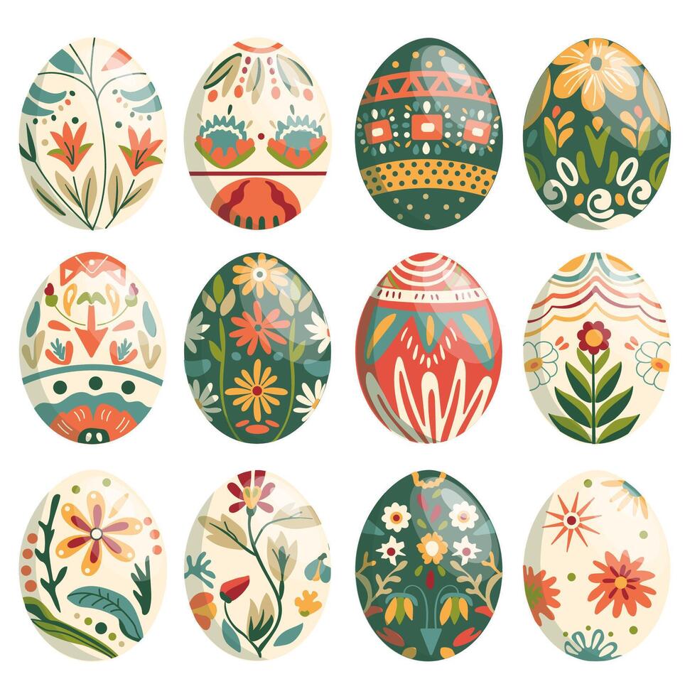 Hand drawn easter day eggs set vector