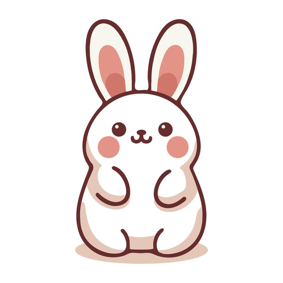 adorable chubby fluffy cute friendly easter bunny rabbit vector illustration cartoon style sits on floor toy charming on white background isolated children book, soft baby face expression