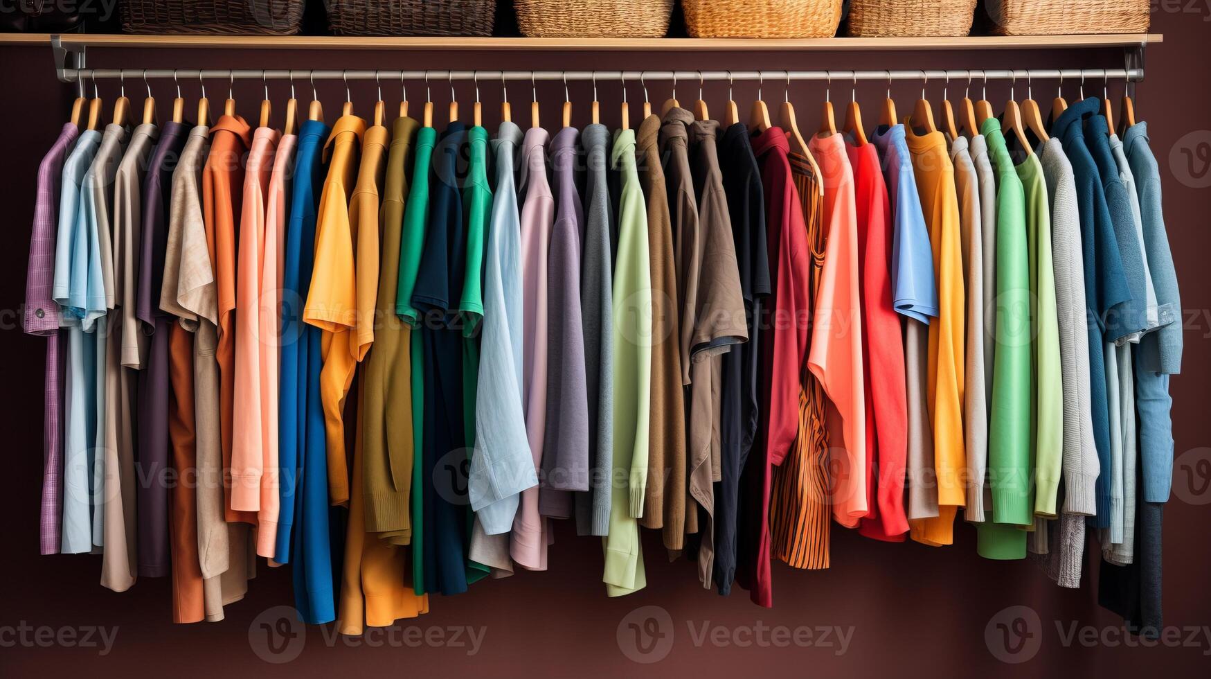 AI generated A clutter-free closet with clothes sorted by color. Generative AI photo